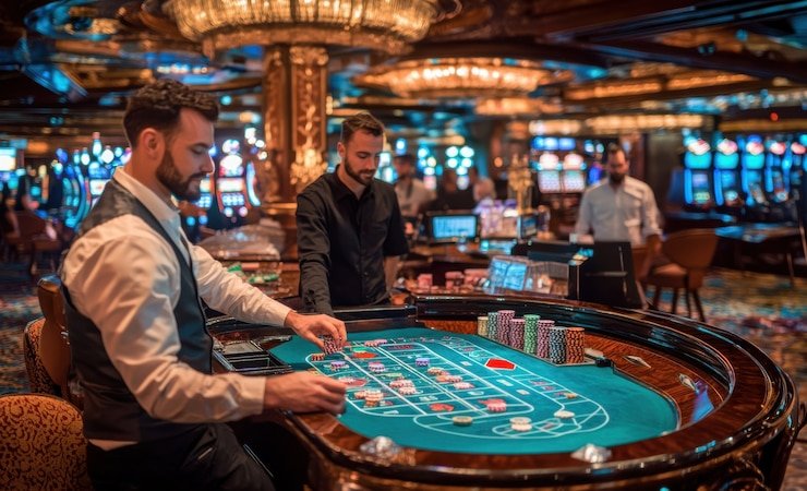 Multilingual live dealer conducting roulette table with English and Indonesian commentary